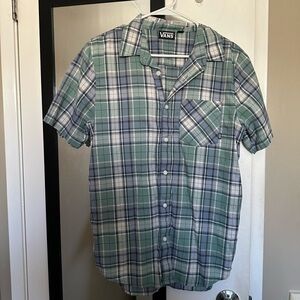 Vans Green and Blue Casual Button Down Shirt Mens